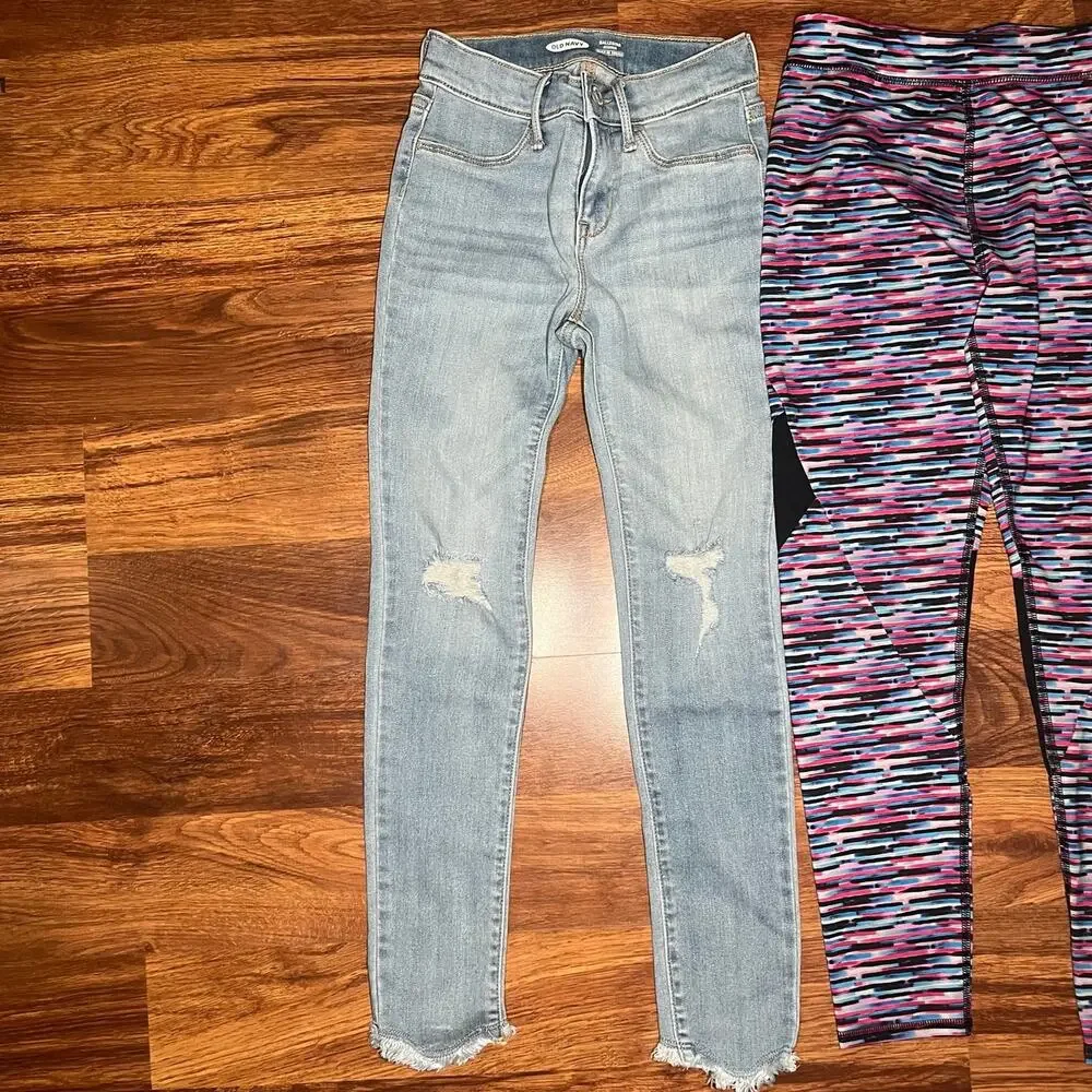 Old Navy Girls Distressed Skinny Jeans & Adidas Wonder Nation Leggings Bundle